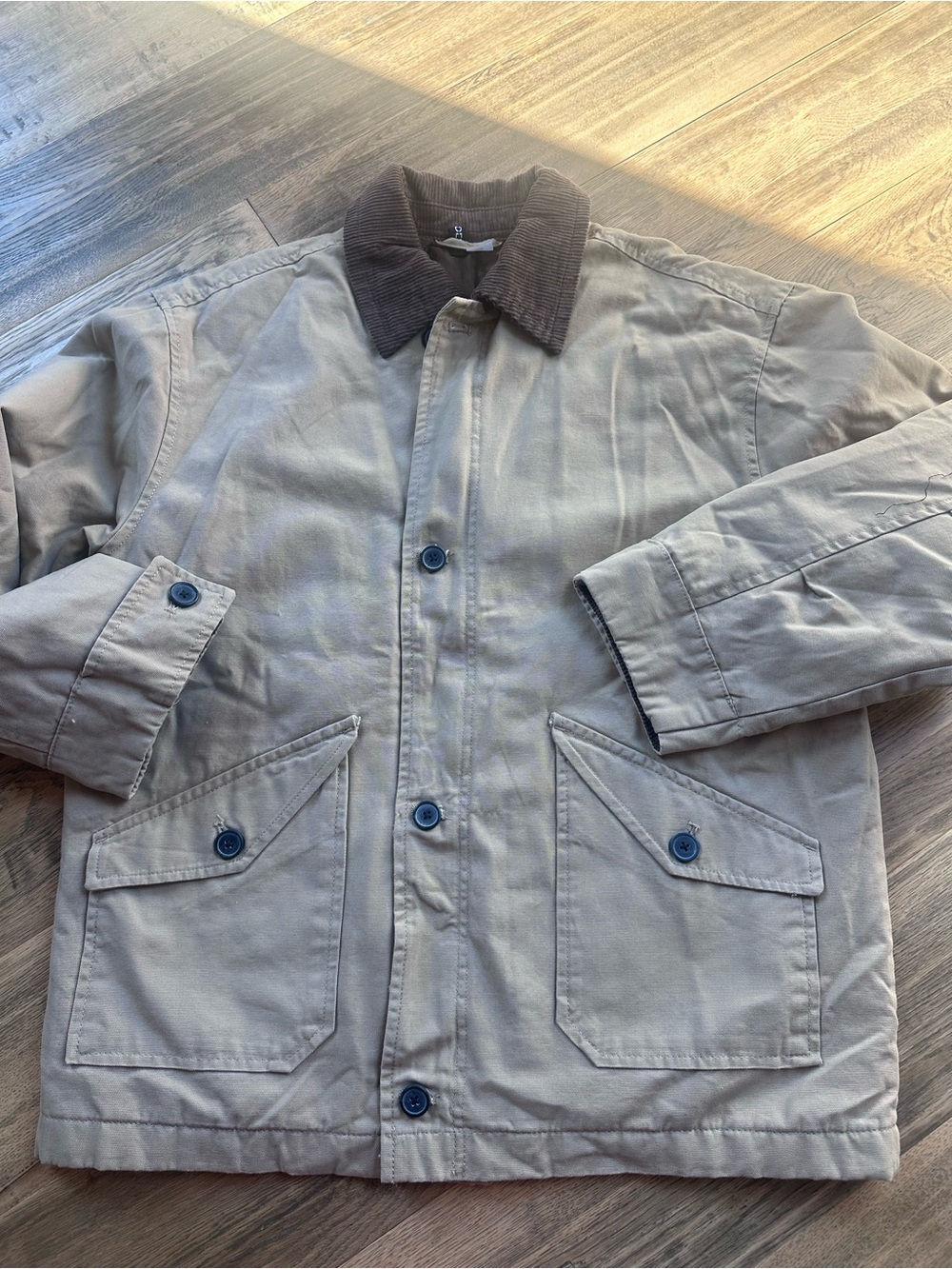 H&M Tan Utility Chore Barn Jacket with Brown Corduroy Collar